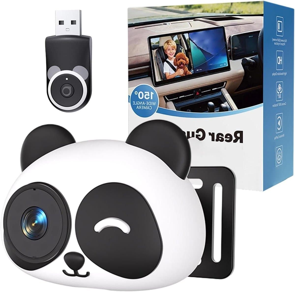 Kinder Auto Camera - Baby Monitor - Veilig Reizen - IR Nachtzicht - 1080P Video - Panda