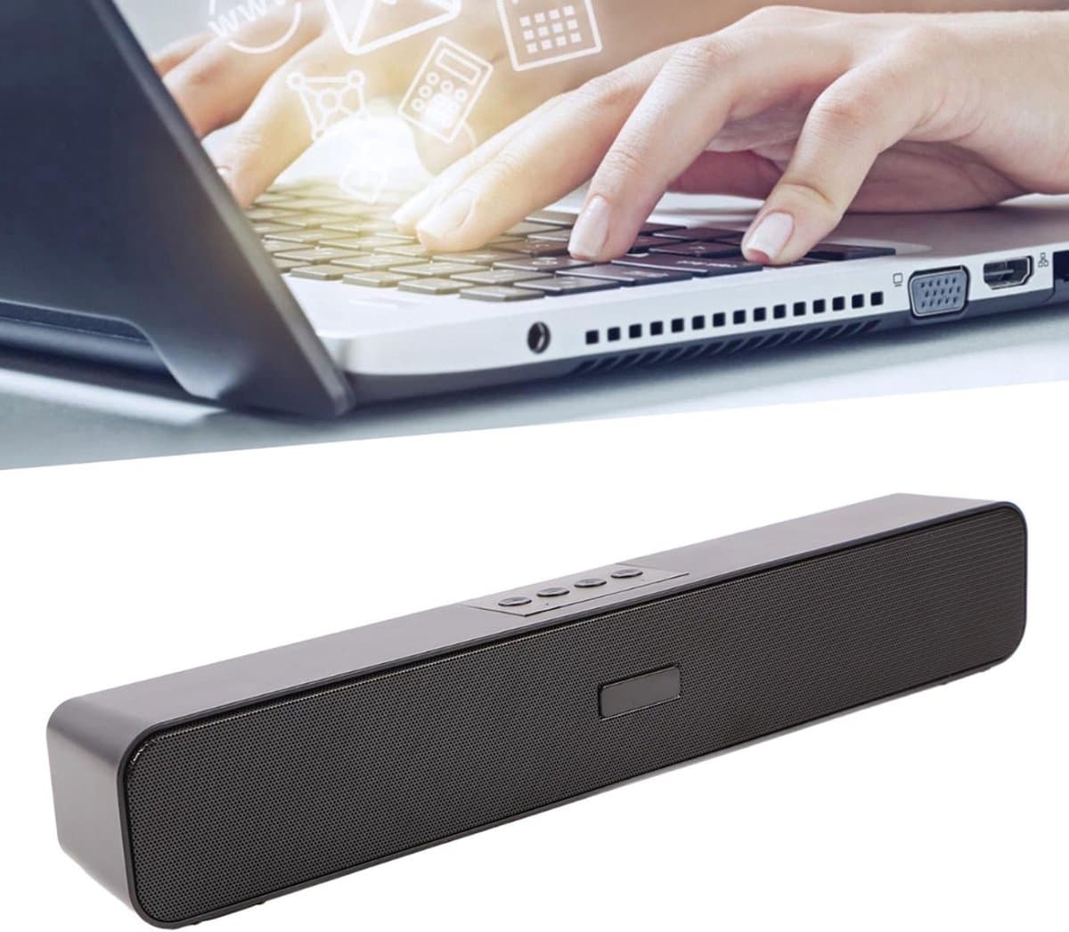 SNJY® Soundbar - TV Speaker - Home Cinema - Draadloze Bluetooth Soundbar - Gaming Soundbar - Draagbaar - 60 W - Zwart thumbnail 3