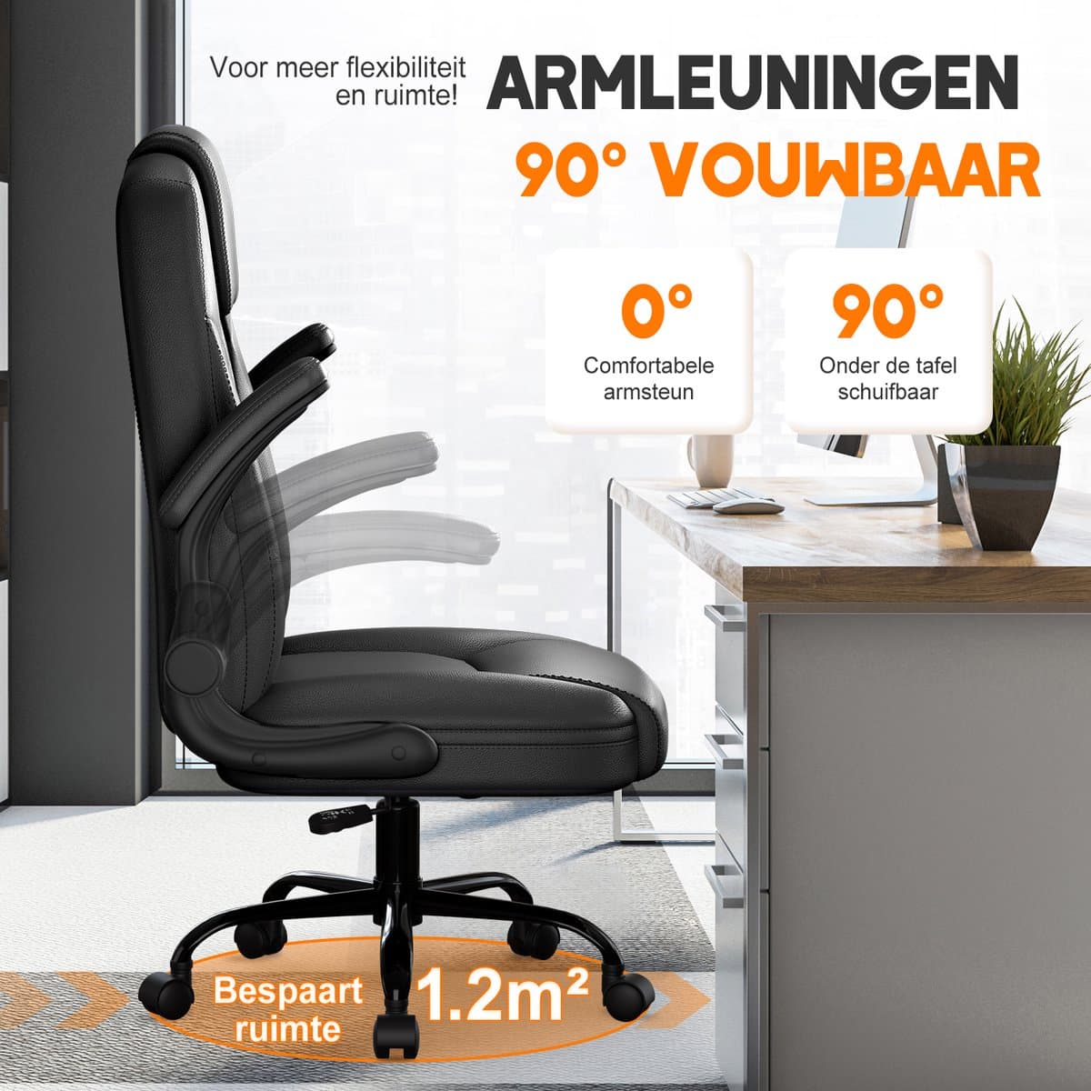 Elekiatech Ergonomische Bureaustoel-Bureaustoel-met 90°-120°Rugleuning Bureaustoelen voor Volwassenen-Inklapbare Armleuningen-Office Chair-Gaming Stoel-150kg - Zwart thumbnail 8