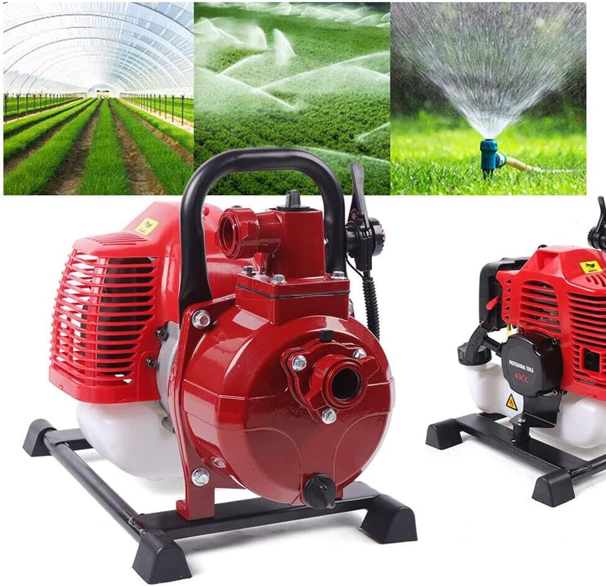Benzine Waterpomp - Draagbare Tuinpomp - Tuin Bewatering - Tweetakt Motor - 25 mm Inlaat - Rood thumbnail 3