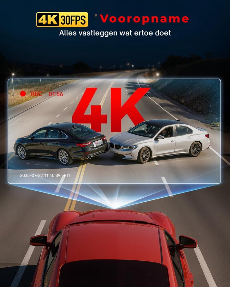 DnA® Dashcam - Dashcam Voor Auto - Dashcams - Dashcam Voor Auto Voor en Achter - Dashcam Draadloos - Zwart - 9cm x 4cm x 4cm thumbnail 7
