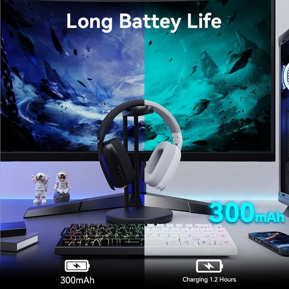 Attack Shark L80 PRO - Gaming Headset - Draadloos - 7.1 Surround Sound - Tri-Mode (2.4G/BT/3.5mm) - Dubbele Microfoon - 40mm Driver - Ultralicht 203g - PC/PS5/Xbox/Switch - Wit thumbnail 6