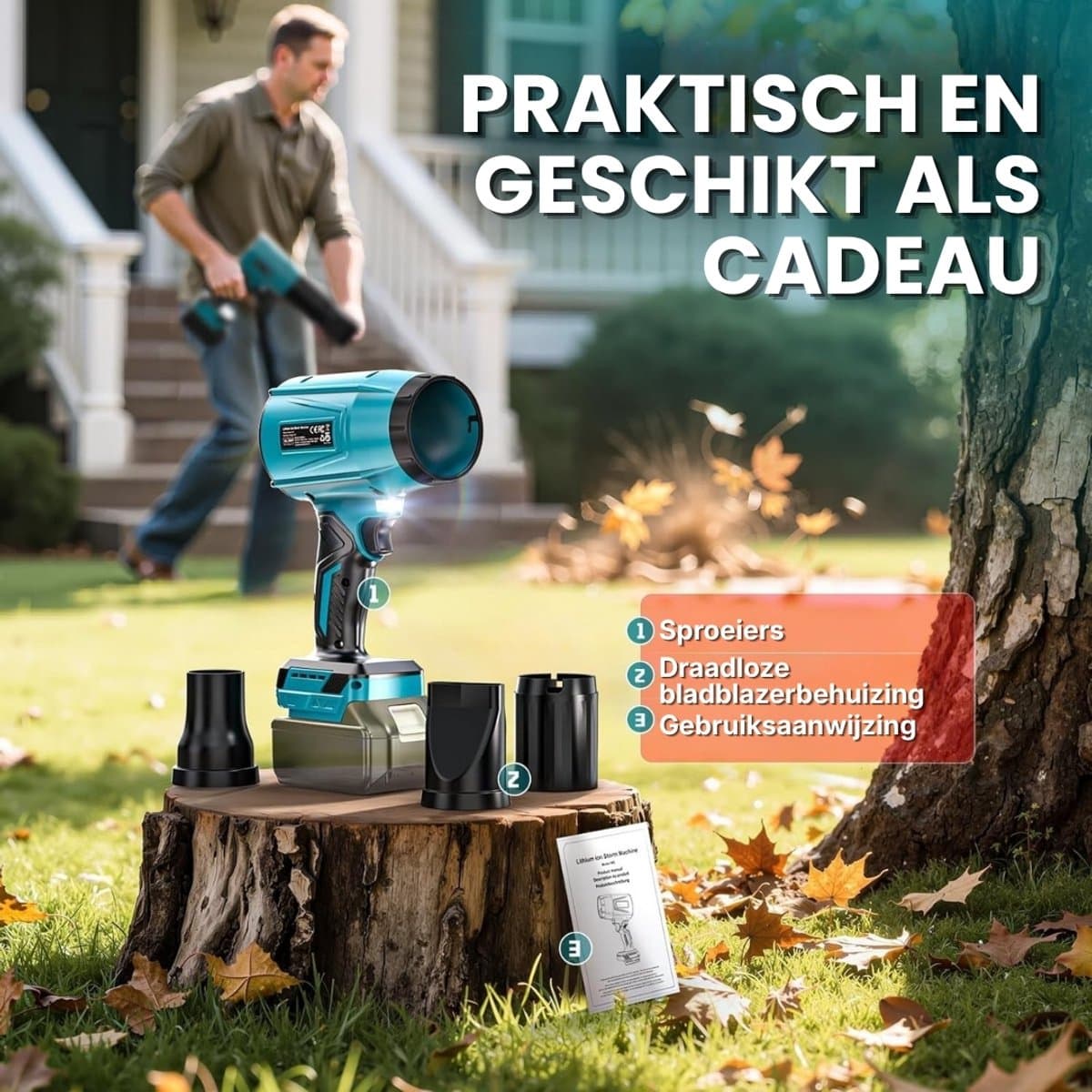 Turbo accublazer voor Makita 18V accu's, borstelloze motor met 80.000 tpm, luchtsnelheid van 60 m/s en luchtdruk van 850 g, draagbare bladblazer voor het verwijderen van bladeren, stof en sneeuw. thumbnail 6