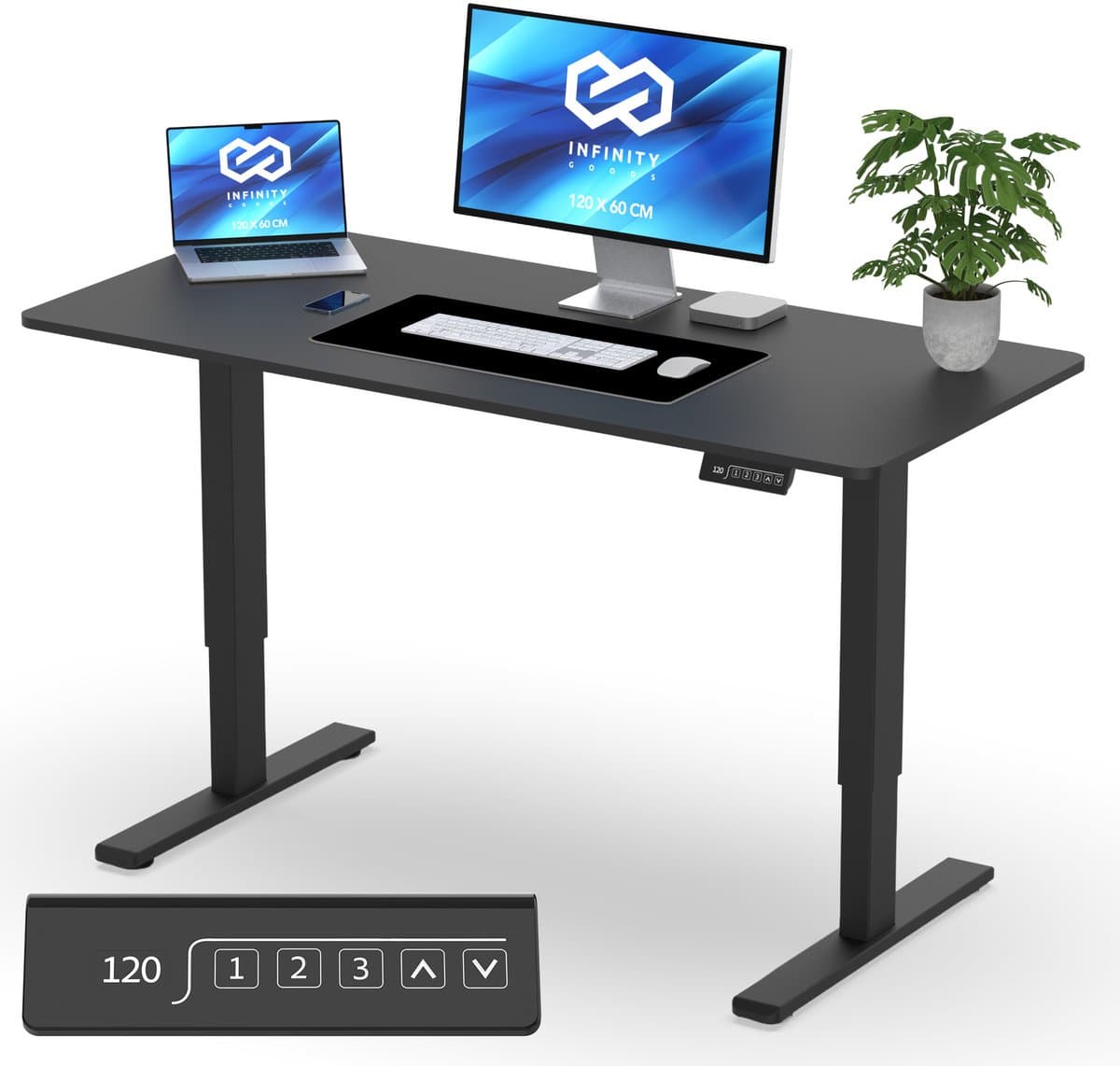 Infinity Goods Zit Sta Bureau Elektrisch Verstelbaar - 120 x 60 CM - Geheugenfunctie - Zwart