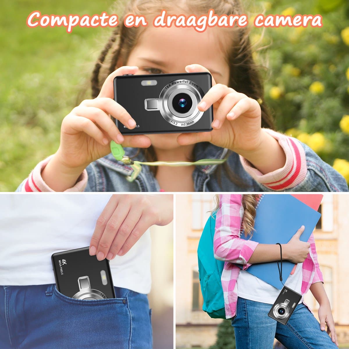 Digitale Camera - Fotocamera - Fototoestel - Vlog Camera - Compact Camera - 44MP - 1080P FHD - 16X Digitale Zoom - 2-4 Inch LCD - Inclusief 32GB SD-Kaart - Zwart thumbnail 5