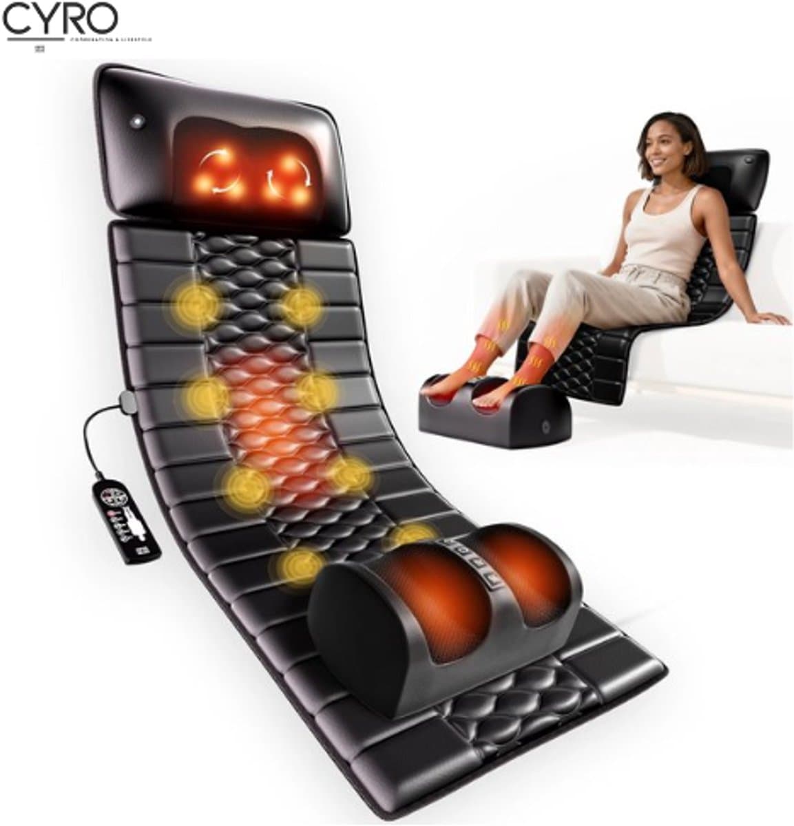 CYRO - Massagemat - Massagematras - Massage Matras met Warmte - Hele Lichaam - Verlichting Weefselpijn - Stimulatiekussen - Zwart