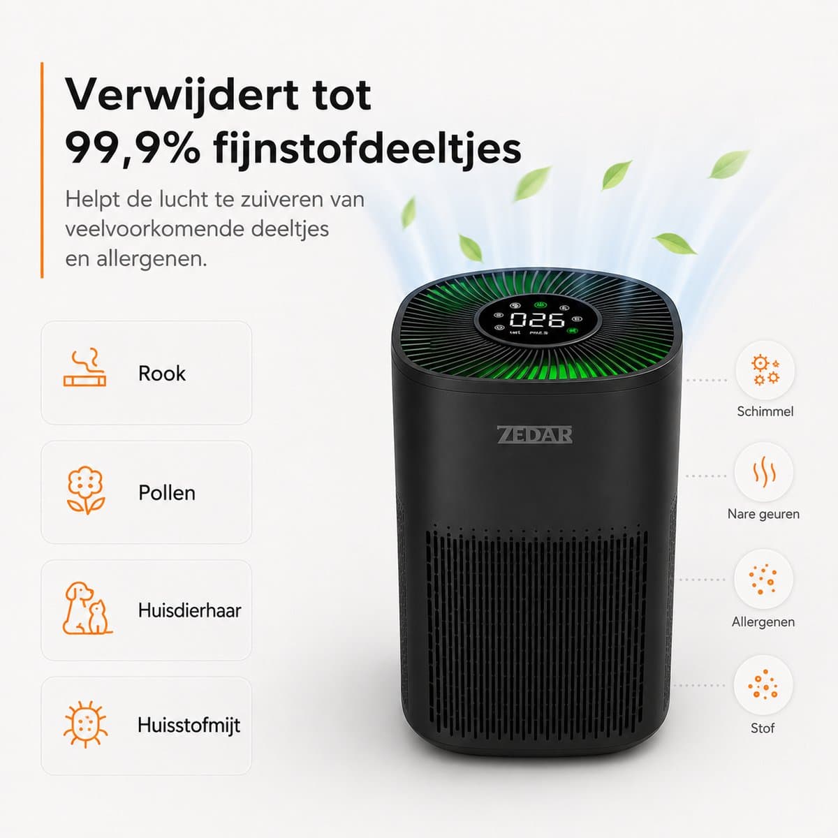 Luchtreiniger / Air Purifier met APP en 2x HEPA 13 filter + koolstoffilter - Werkt tegen huisstofmijt, hooikoorts, allergie, stof, - 210 m³/u - Zedar L600 thumbnail 8