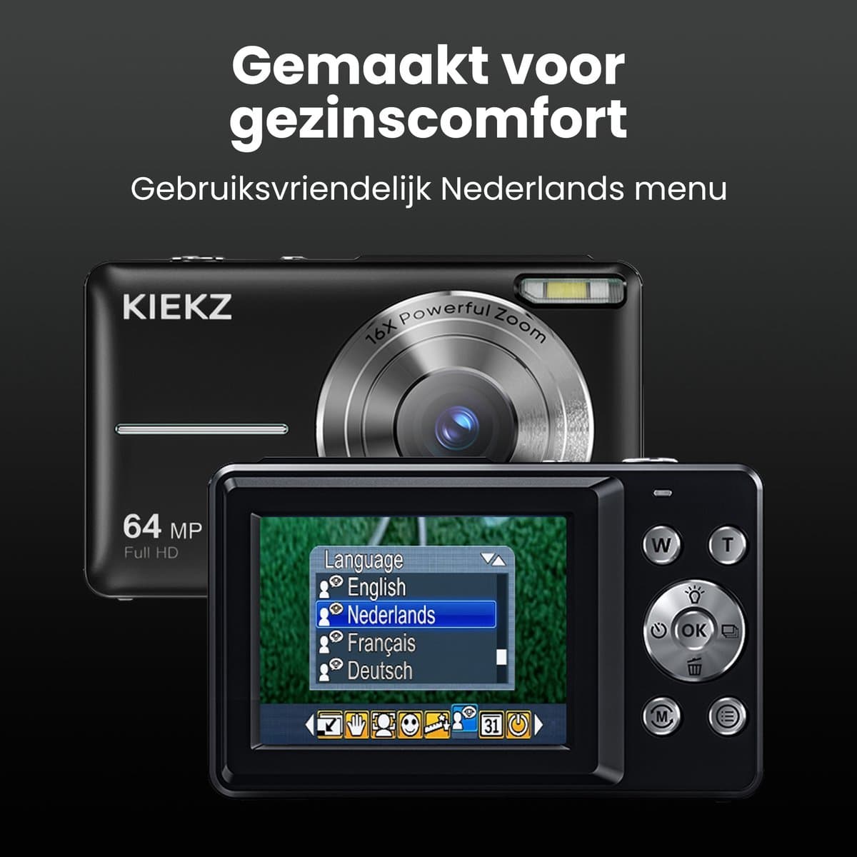 Kiekz Digitale Camera 64MP - Fotocamera Full HD - Compact Camera - Fototoestel - Autofocus - Ideaal voor Kinderen en Beginners - Inclusief 32GB SD Kaart - Zwart thumbnail 7