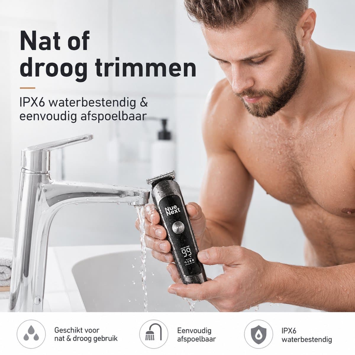NueNext 6 in 1 Baardtrimmer Mannen PRO - Trimmer Baard & Lichaam - Neustrimmer - Bodygroomer - IPX6 Waterdicht - Incl. 6 opzetstukken thumbnail 7