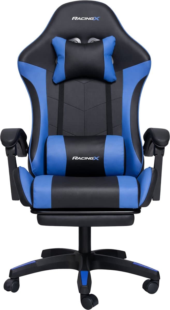RACINGX - Game Stoel Met Voetsteun- Gaming Stoel - Ergonomische Bureaustoel - Gamestoel - Verstelbaar - Gaming Chair - Zwart/Blauw thumbnail 4