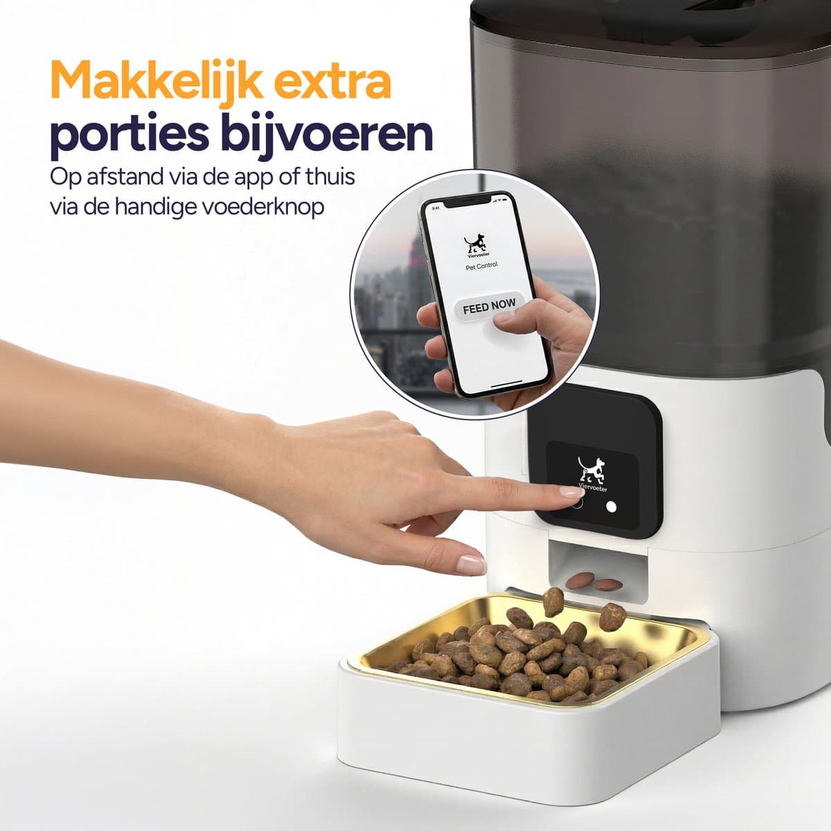 Viervoeter Feed - Automatische Voerbak 6L - Kat en Hond - Voerautomaat met App & Audio - Wit thumbnail 4