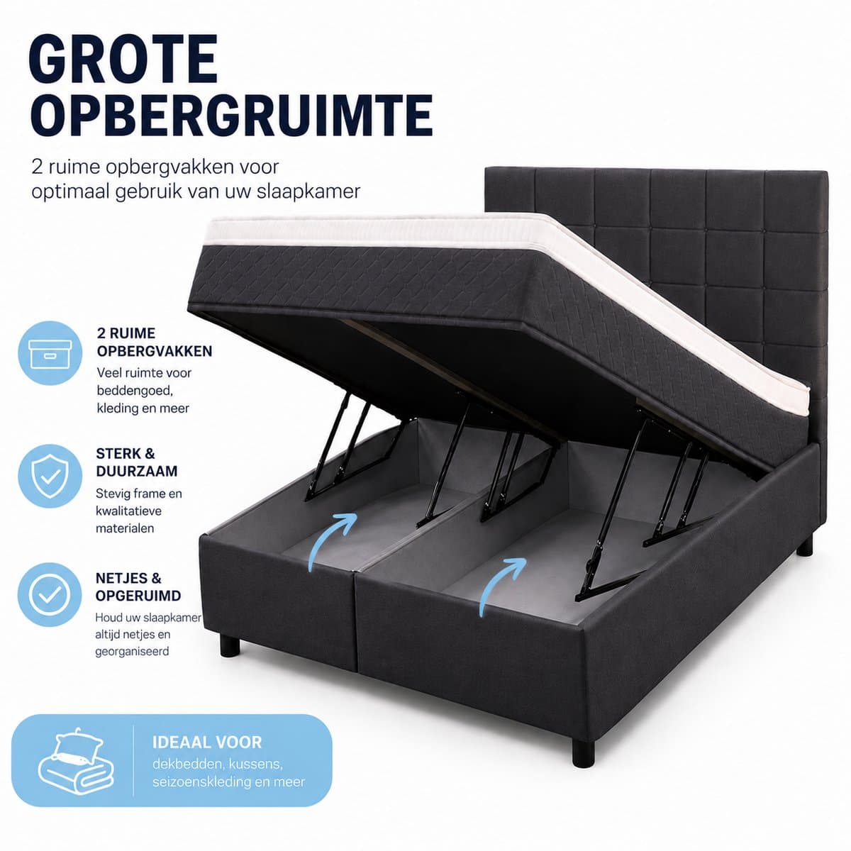 Maan matras ® Boxspring 160x200 | Inclusief Matras & Topper | Antraciet | bed | boxspring met opbergruimte | Boxspring compleet thumbnail 2