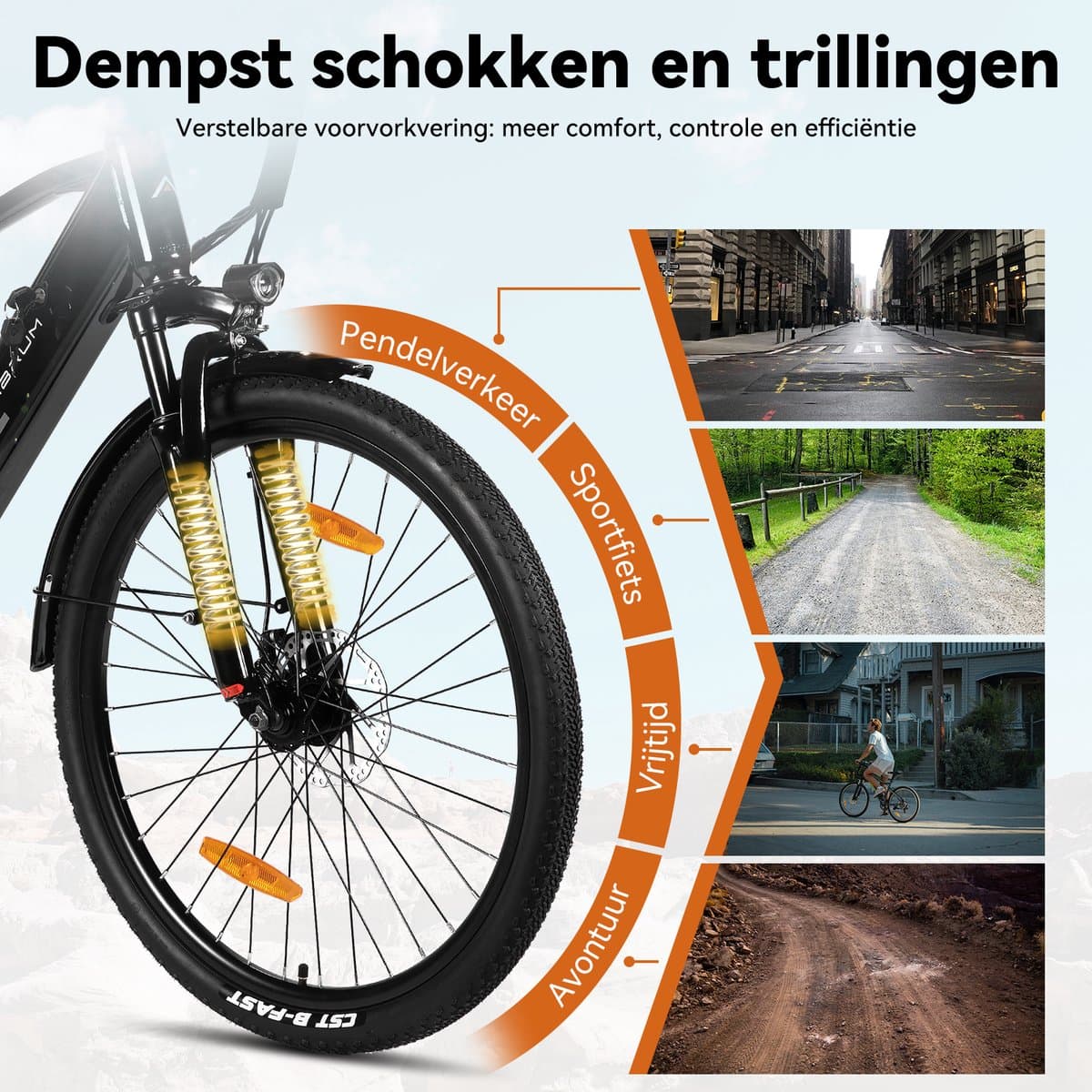 HILAND Rhythm elektrische stadsfiets - 26 inch - 250W motor - 60 km actieradius - 36V 10.4Ah accu - Shimano 7-versnellingen - Unisex - Zwart thumbnail 8
