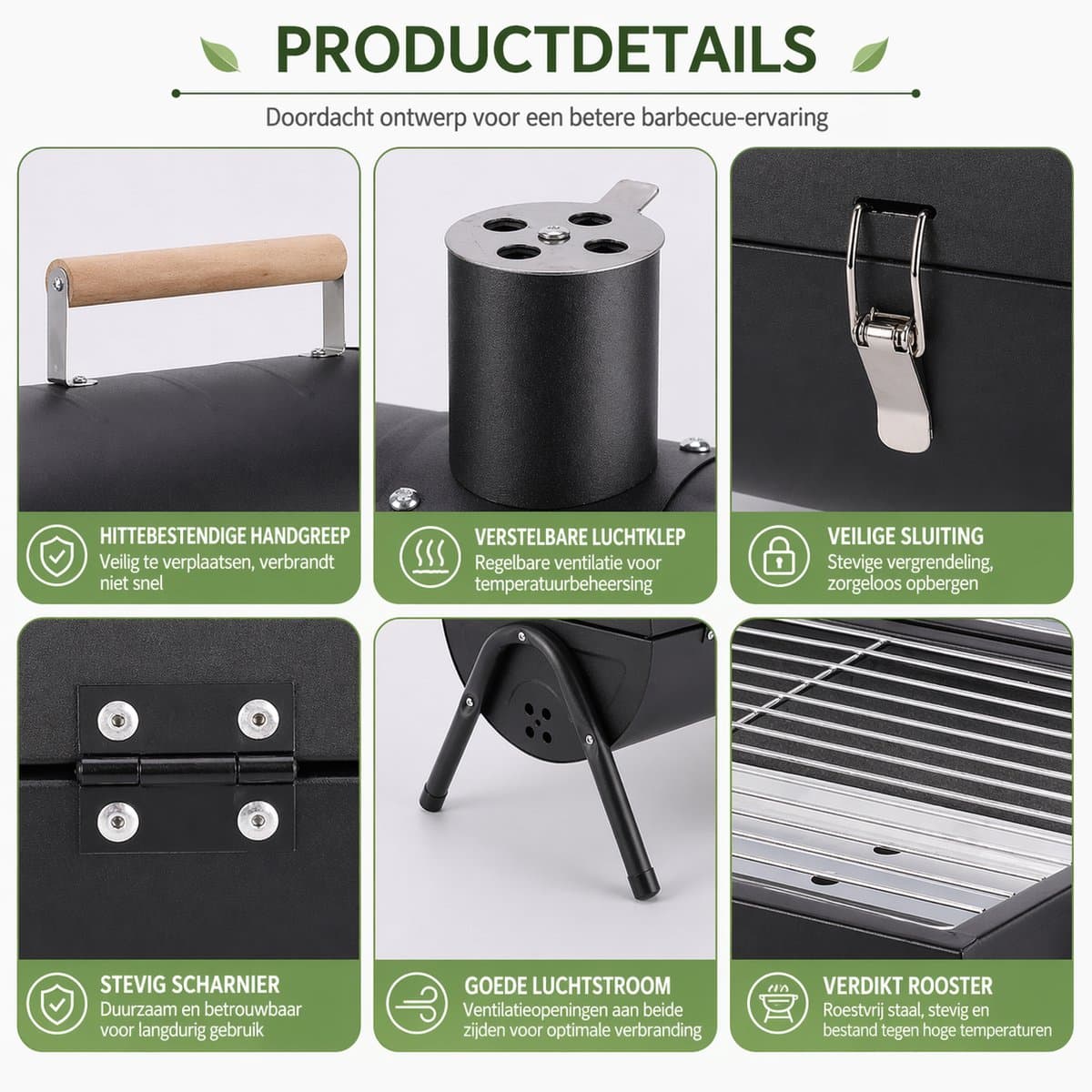 Draagbare Houtskool BBQ – Opvouwbare Barbecue met Deksel – 2-in-1 Grill & Bakplaat – Camping BBQ, Balkon BBQ, Tafel BBQ – Compacte BBQ Grill voor Tuin & Outdoor thumbnail 4
