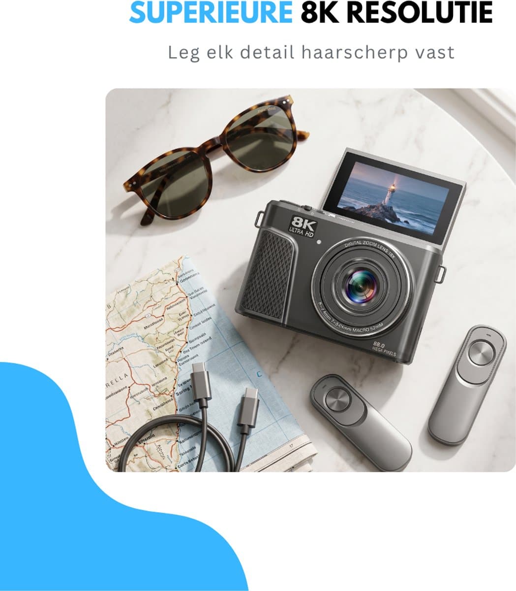 Livista Digitale Camera 8K - 88MP - 18X Digitale Zoom - WiFi - 3.0" UHD-display - Fototoestel - Mini Camera - Fotocamera - Compact Camera - Incl. 64GB SD Kaart - Vlog Camera voor Kinderen thumbnail 6
