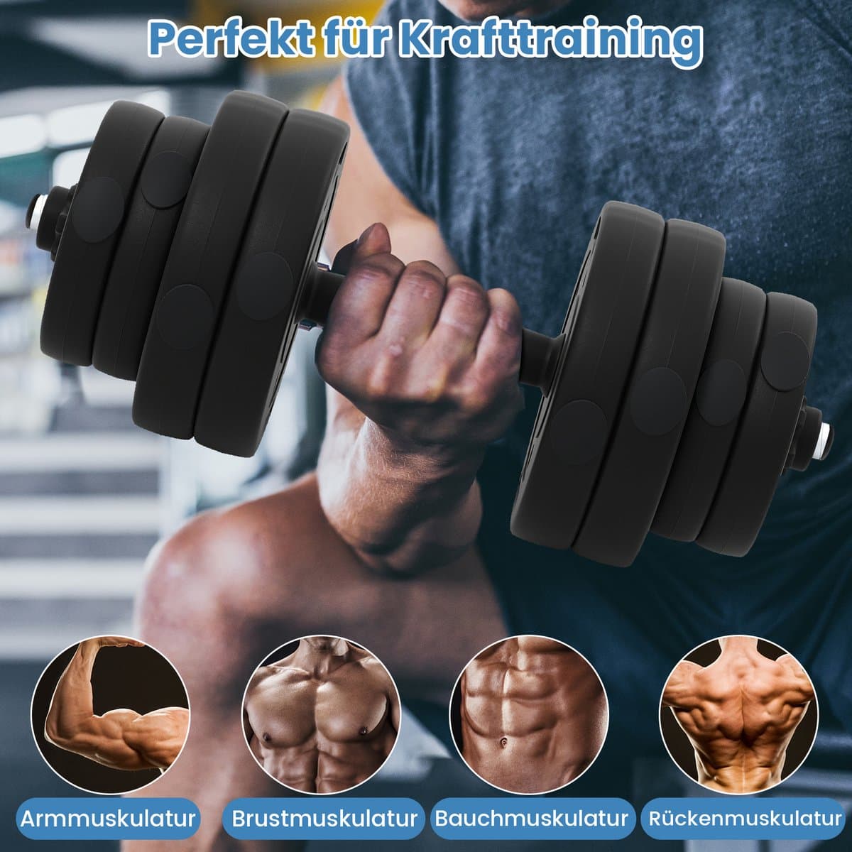 COSTWAY 2-in-1 halterset, 30 kg, 2-delige set, korte en lange halter, verstelbaar, halterset met verbindingsbuis voor krachttraining, fitness, home gym thumbnail 5