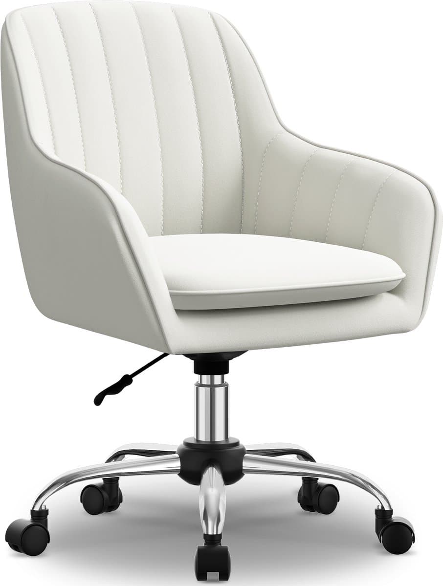 Hiaonyx Bureaustoel-Ergonomische bureaustoel-bureaustoelen voor volwassenen-Dubbel gelaagd zitkussen-360 graden draaibaar-Metalen onderstel-Wit