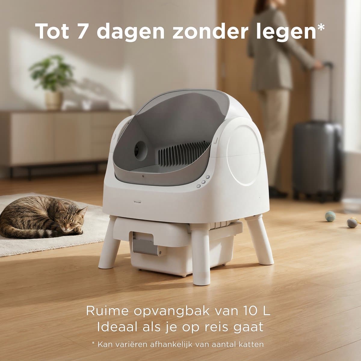 TrevoPet® Automatische Kattenbak - Zelfreinigend & Veilig - Voor Katten tot 12KG - Incl. Mat, 60 Afvalzakjes & Accessoires - 10L Afvalbak - Wit & Grijs thumbnail 6