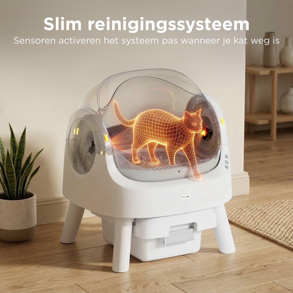 TrevoPet® Automatische Kattenbak - Zelfreinigend & Veilig - Voor Katten tot 12KG - Incl. Mat, 60 Afvalzakjes & Accessoires - 10L Afvalbak - Wit & Grijs thumbnail 3