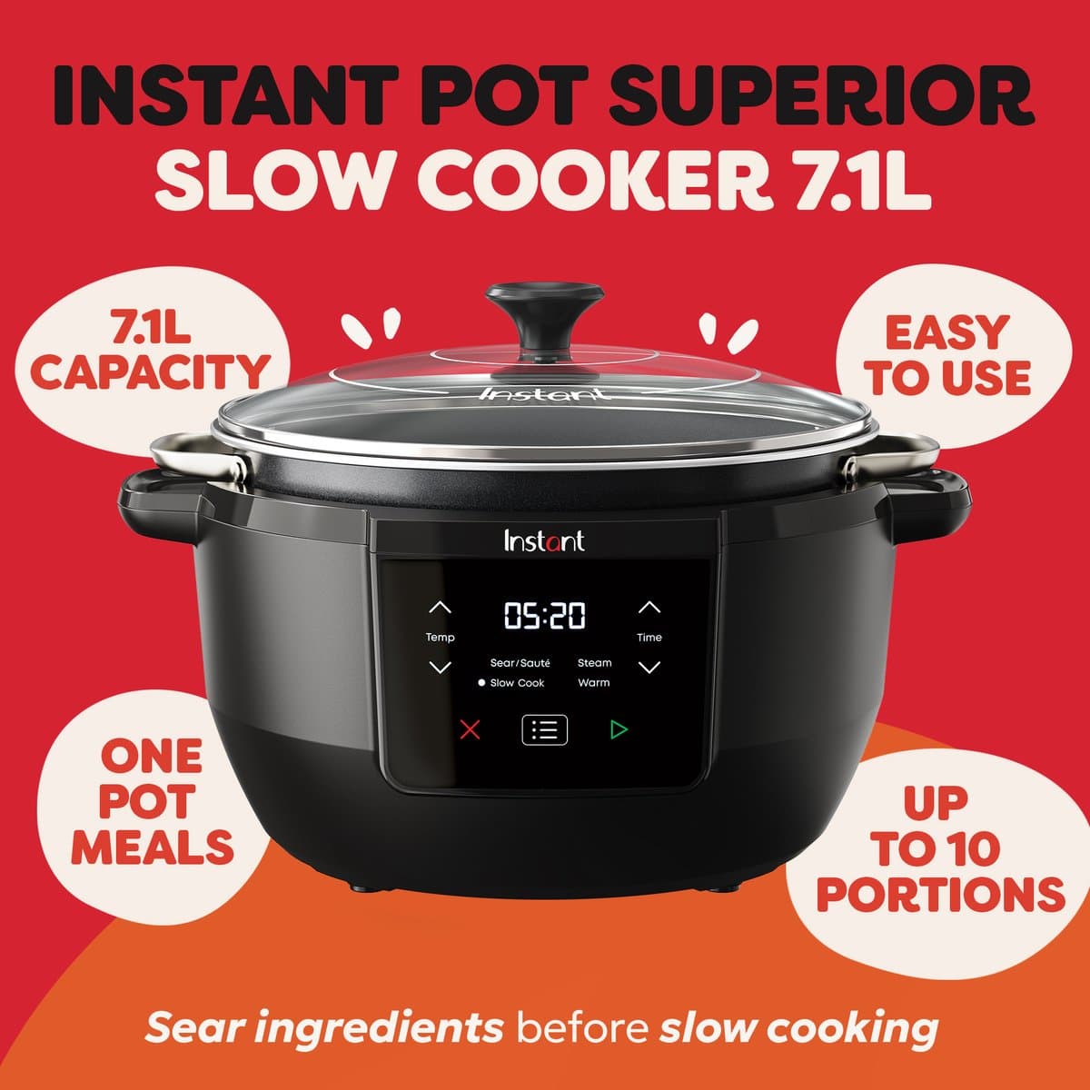 Instant Pot Superior 7,2L Slow Cooker - 4-in-1 Slowcooker - Sauteren - Stomen - Warmhouden - Tot 10 Porties - One-Pot Koken thumbnail 2