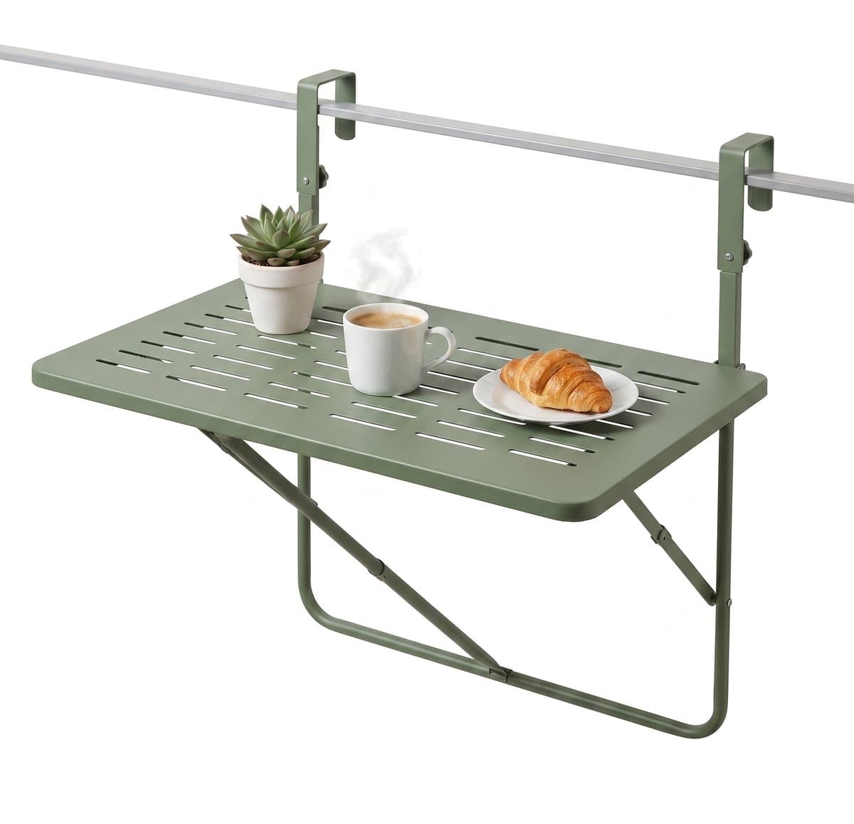 Lomera Balkontafel Hangend - Inklapbare Hangtafel voor Balkon - Klaptafel in Hoogte Verstelbaar - Opklapbare Balkonbar - Balkon Tafel voor Reling - Wandtafel - Bijzettafel Buiten - Vouwtafel Ophangbaar voor Balkonrek - Mat Groen