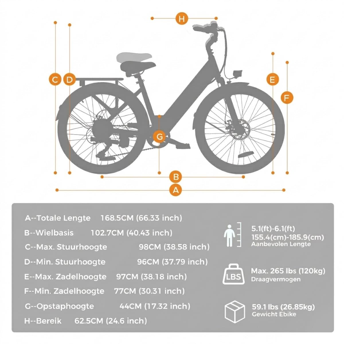 HillMiles Milecity 1 Elektrische Fiets - Motor 250W - Actieradius 80km - Verwijderbare batterij 36V13Ah - Shimano 7 versnellingen - 26 Inch City Commuter EBike - Blauw thumbnail 5