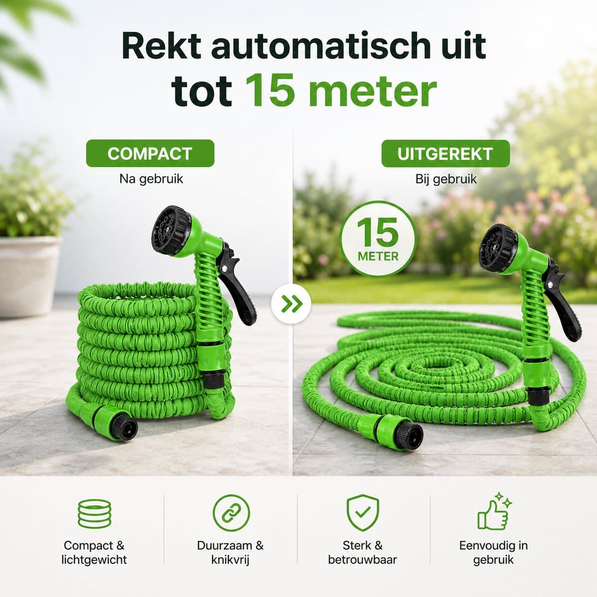 Tuinslang Uitrekbaar 15 meter - 7 Standen - Flexibel thumbnail 3
