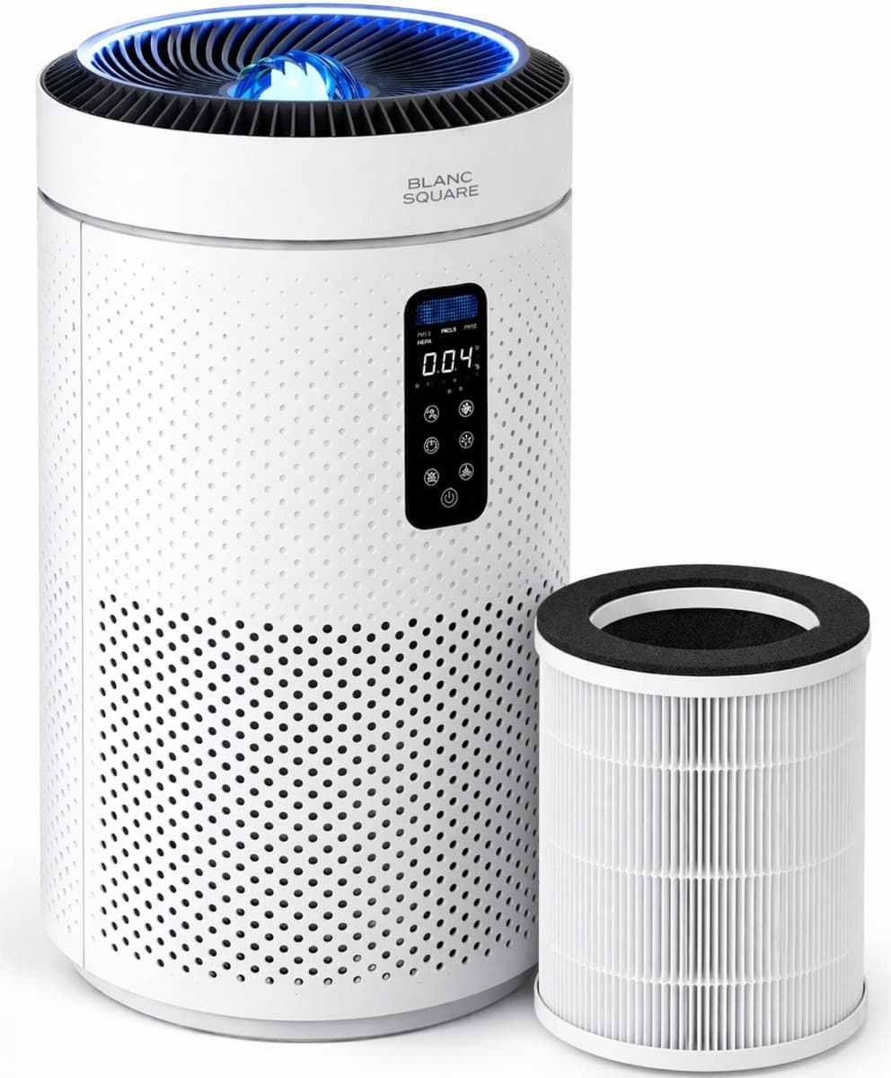 Blanc Square Luchtreiniger PRO - met HEPA 13 + Koolstoffilter - CADR 400m³/h 90m² - Filtert Pollen, Geurtjes en Stof - Automatisch + 3 Standen - Luchtkwaliteitsindicator - Clean Air - afbeelding 1