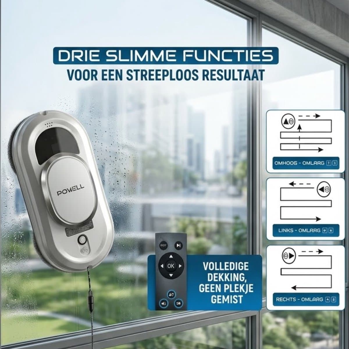 Powell Robot Ramenwasser - Ruitenreiniger - Elektrische Raamwisser - 3000Pa Sterke Zuigkracht - Afstandsbediening - Wit thumbnail 7