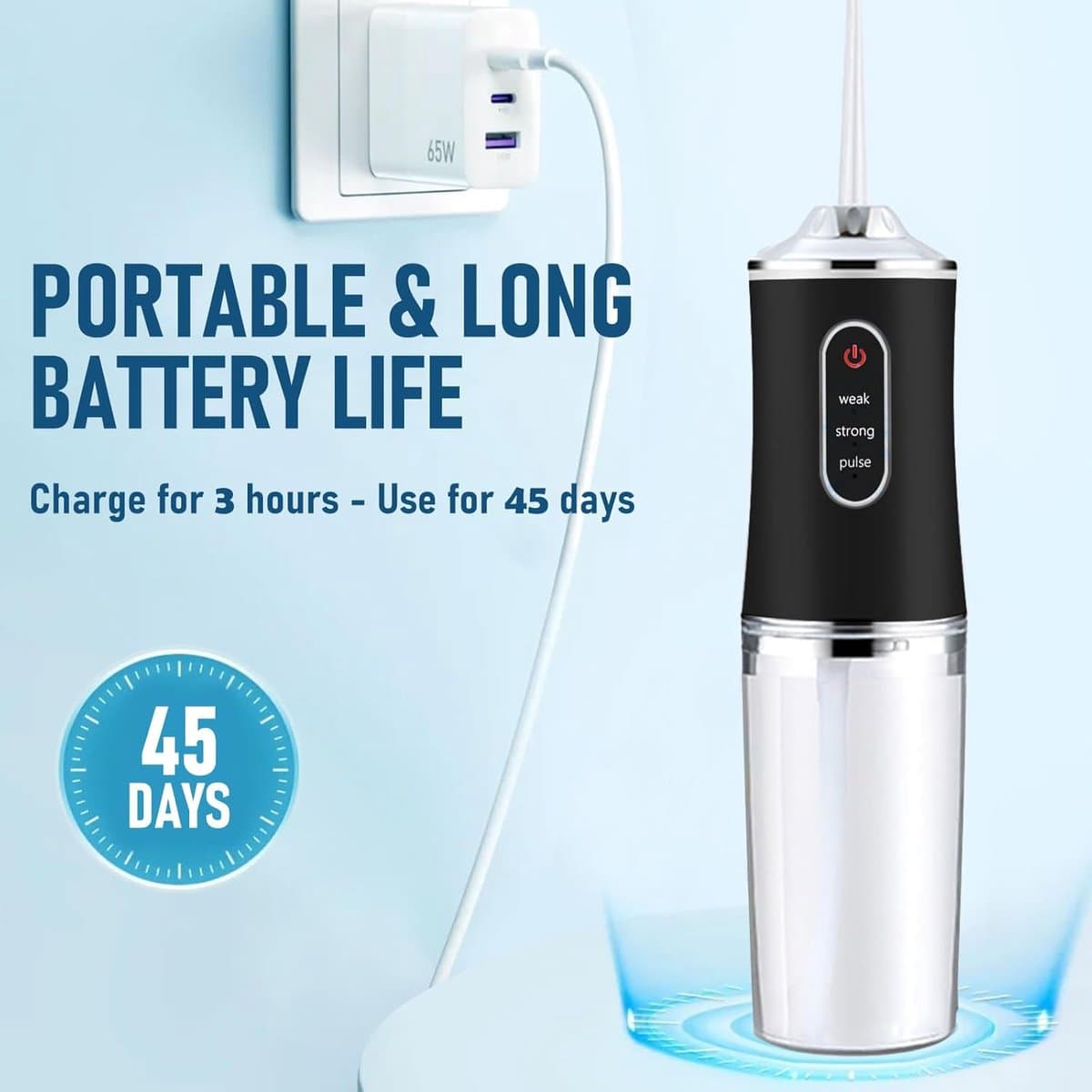 Draadloze elektrische waterflosser - 3 modi en 4 spuitkoppen - oplaadbare mondirrigator - draagbaar reisontwerp - voor volwassenen, tandreiniging en tonsilstenen thumbnail 2