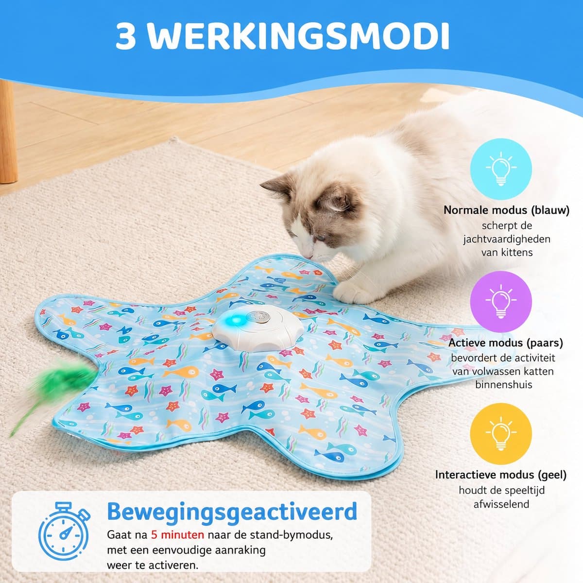 Interactief Kattenspeelgoed - Verstoppertje Katten Speelgoed - kattenspeeltjes - Katten speelgoed - Oplaadbaar met Sensor en 3 Verenstokjes thumbnail 7