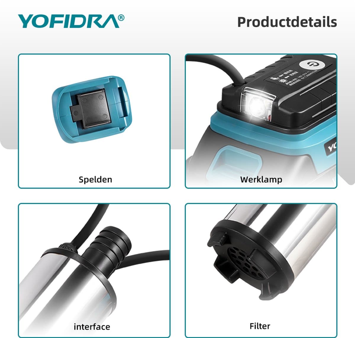 Yofidra Accu Waterpomp - Draagbare Waterpomp - Draagbare Zuigpomp - mit 2x Accu’s - Compact - voor zwembad, tuin, vijver thumbnail 7