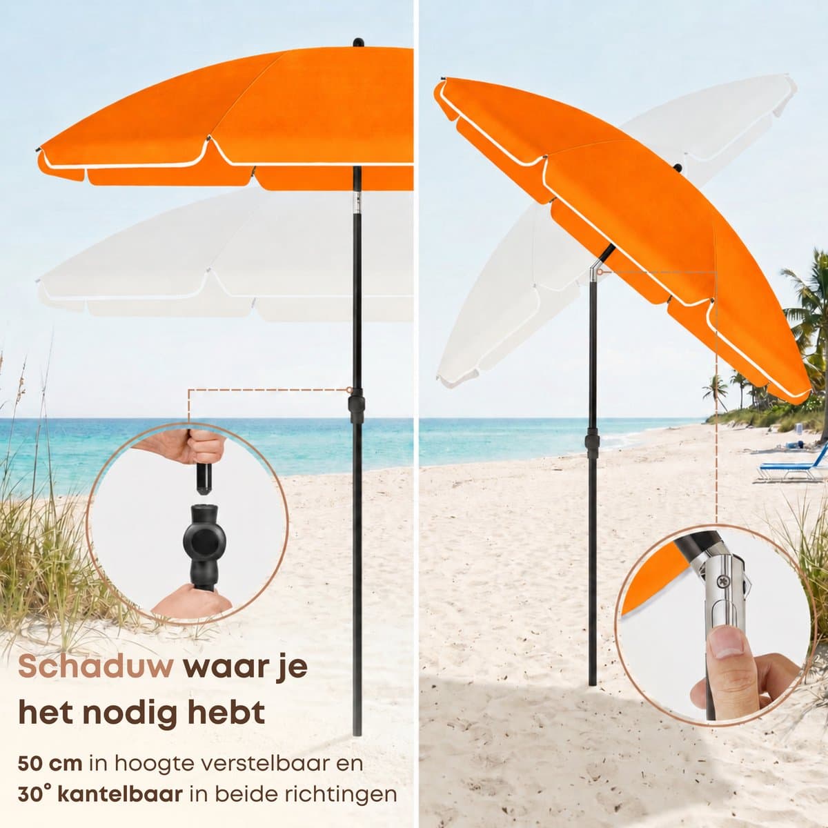 ACAZA Parasol - Strandparasol - Oranje - 160 cm diameter - inclusief Draagtas - Rond - Tuinparasol - Kantelbaar - Waterdicht - Terras Parasol voor Appartement - Parasol Strand - Tot 2 Personen thumbnail 8