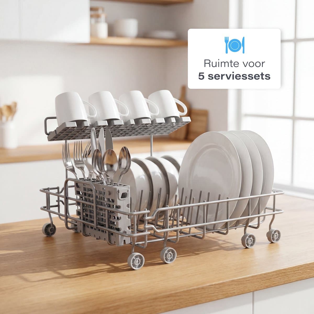 Skoov Mini Vaatwasser met waterreservoir - 3 couverts - 7 wasprogramma's - Kleine smalle vrijstaande afwasmachine - Camping - Wit thumbnail 4