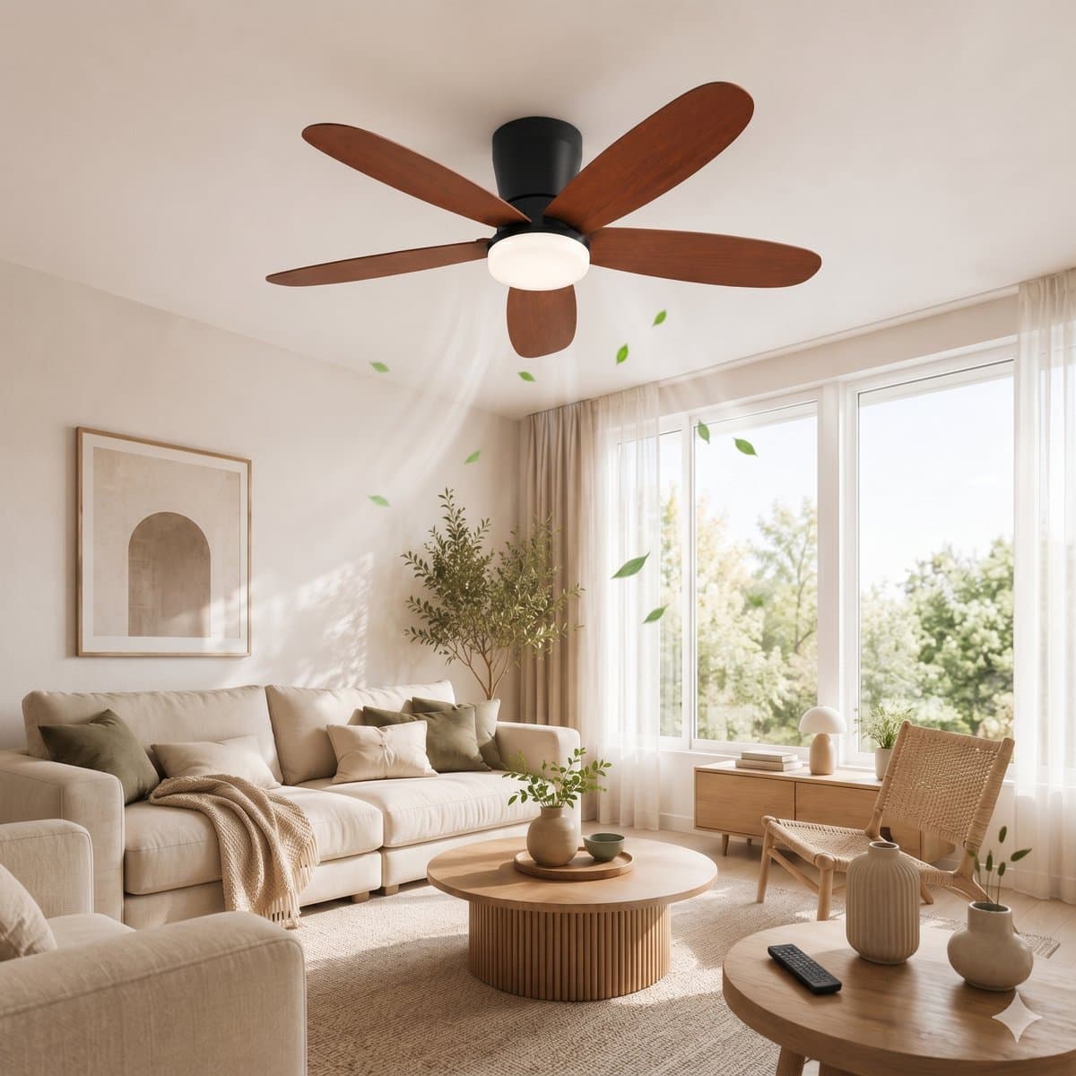 MUPOO Houtlook plafondventilator met verlichting 106 cm- Afstandsbediening & App Bediening - Stille & Dimbare LED - Zomer en Winterstand-6 Snelheden & Geheugen-ventilator lamp plafond Voor Slaapkamer en Woonkamer thumbnail 8