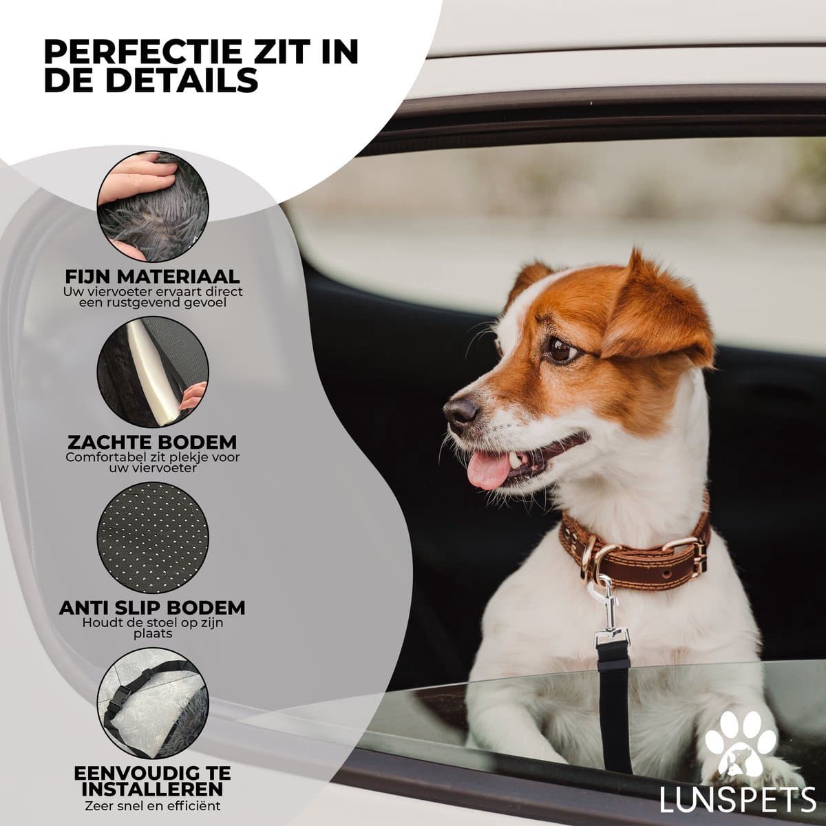 Lunspets - Hondenmand Auto - Autostoel Hond - Automand Hond - Zacht - Wasbaar - Donkergrijs thumbnail 5