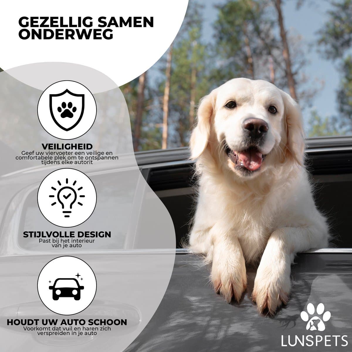 Lunspets - Hondenmand Auto - Autostoel Hond - Automand Hond - Zacht - Wasbaar - Donkergrijs thumbnail 6