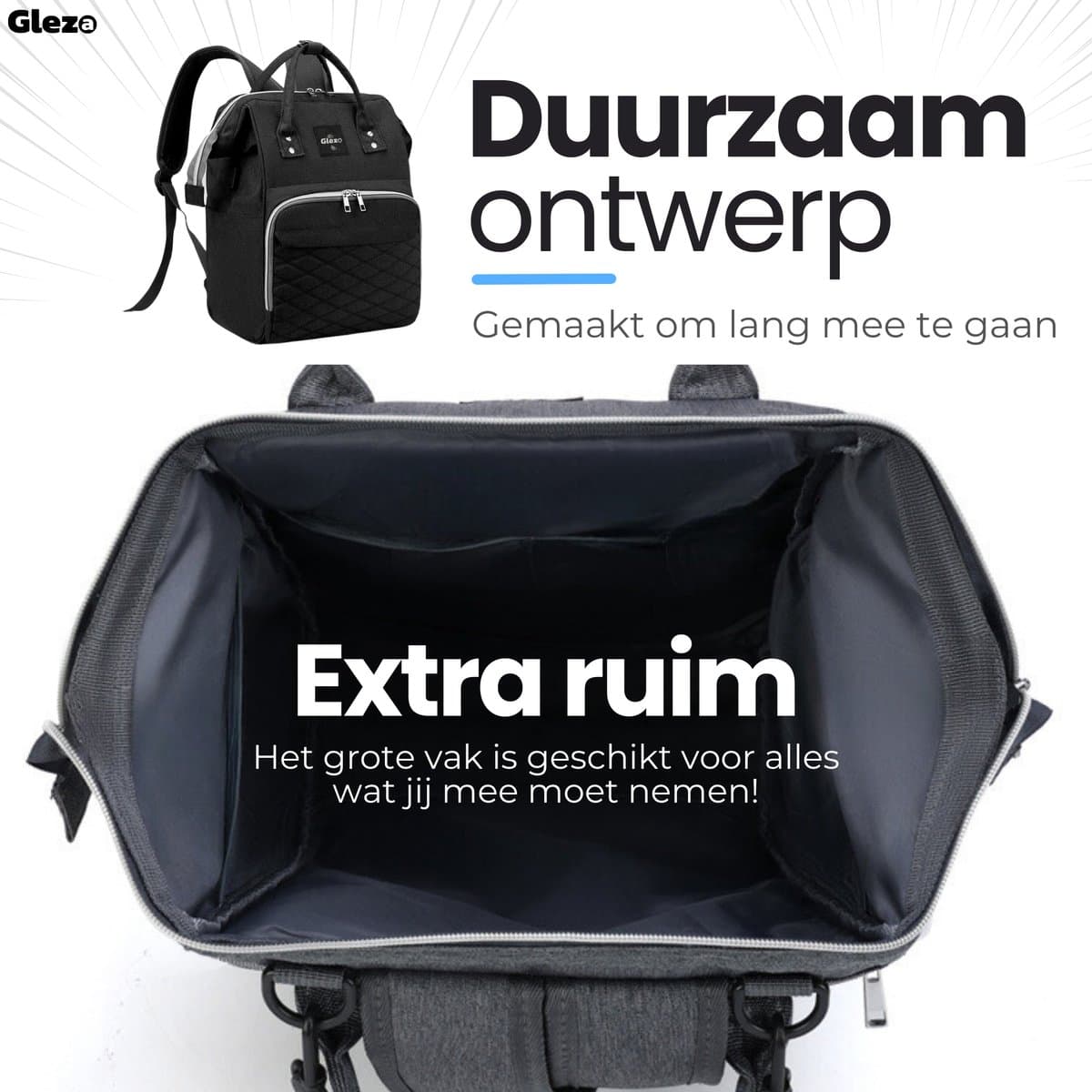 Mama Bag Luiertas Rugzak - 12 Vakken & Verzorgingstas - Zwart thumbnail 3