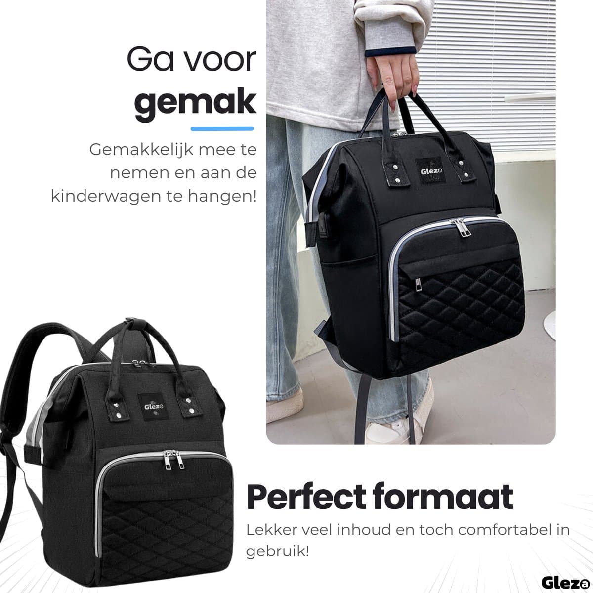 Mama Bag Luiertas Rugzak - 12 Vakken & Verzorgingstas - Zwart thumbnail 2