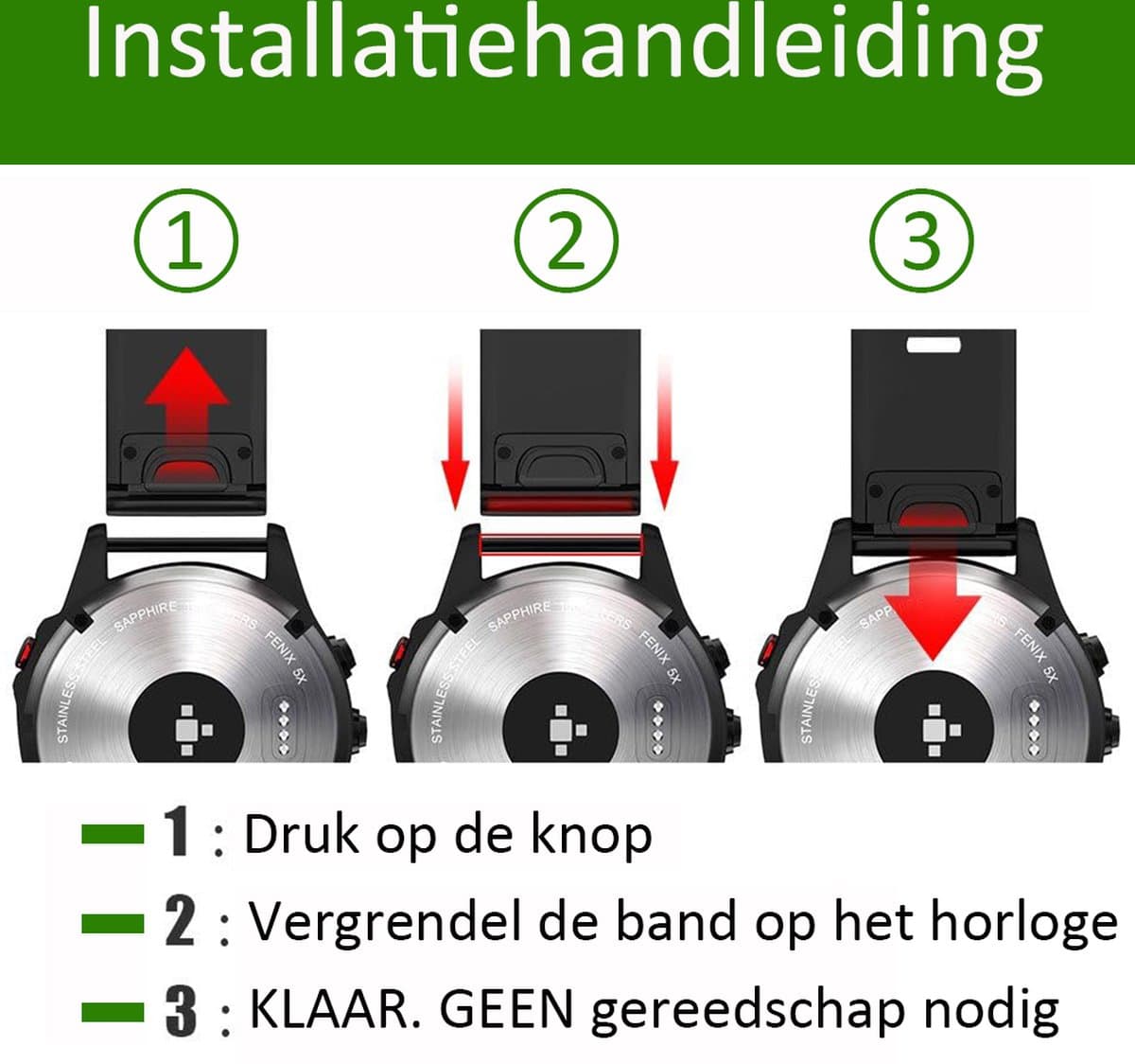 Stravo Siliconen bandje in Fenix 8 Stijl voor Garmin Fenix 5 (Plus)/Fenix 6 (Pro)/Fenix 7 (Pro-Sapphire-Solar)/Fenix 8-47mm/Fenix E-Garmin Epix (Pro) Gen 2-47mm - Quickfit 22 / 22mm band voor Garmin smartwatches - Horlogebandje - Groen/Zwart thumbnail 5
