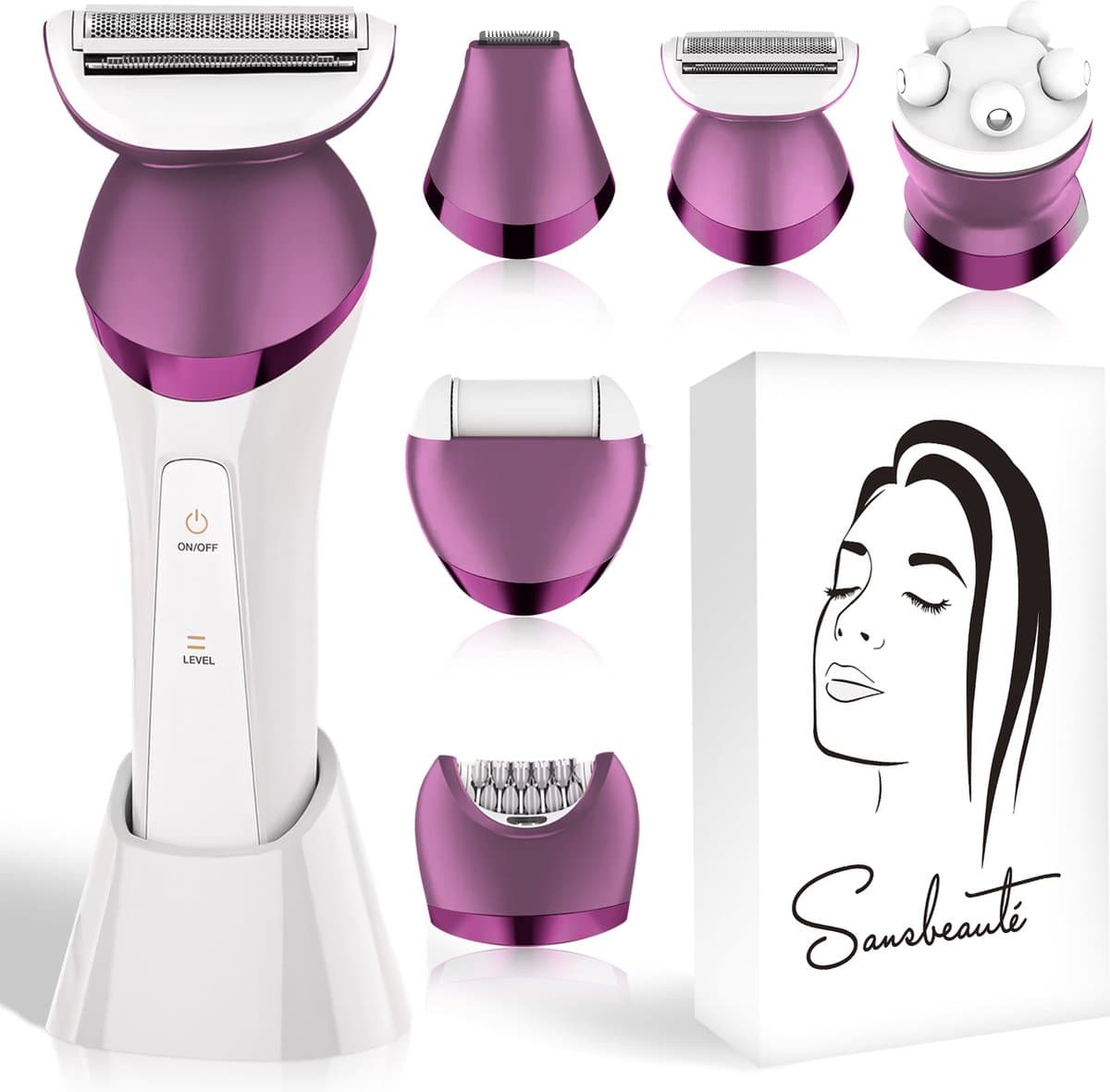 Sansbeauté® 6-in-1 Ladyshave - Gezicht - Oksels - Benen - Bikinilijn - Scheerapparaat Vrouw - Epilator - Epileerapparaat Dames - Trimmer Vrouw Intiem - Bikinitrimmer - USB Oplaadbaar