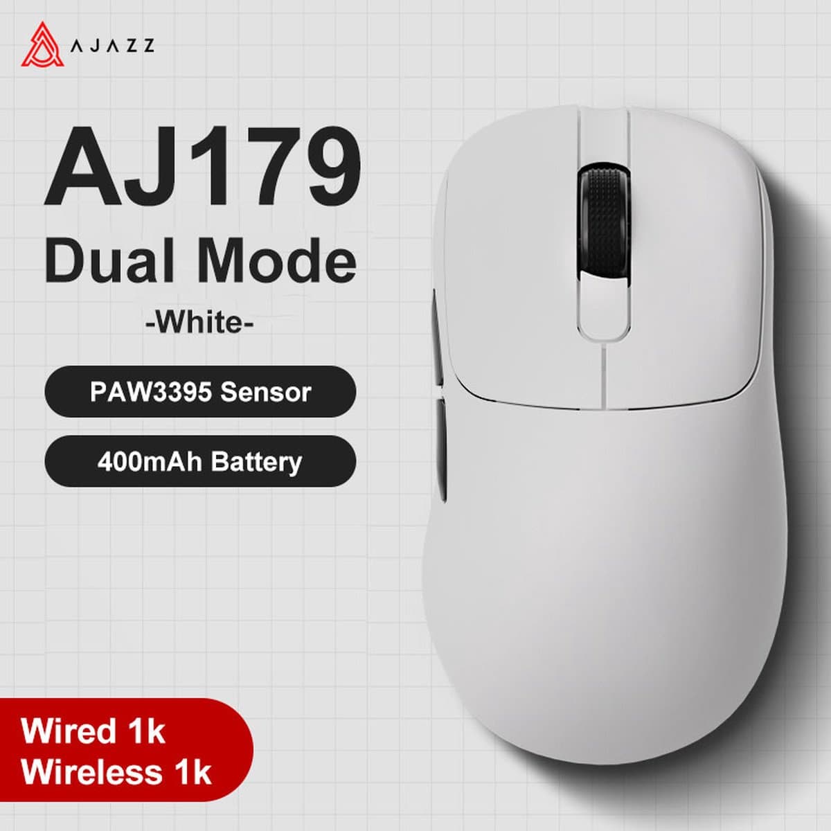 Ajazz AJ179 Gaming Muis - 26000DPI - PAW3395 - Draadloze/Bedraad - Ultralicht Muizen - 58g - Wit thumbnail 2