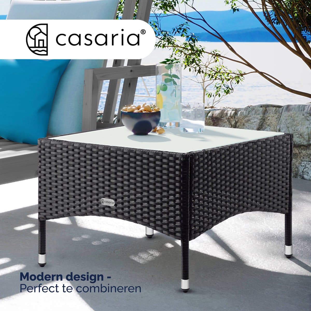 CASARIA Polyrattan Bijzettafel - Buiten 58x58x45cm - Zwart thumbnail 8