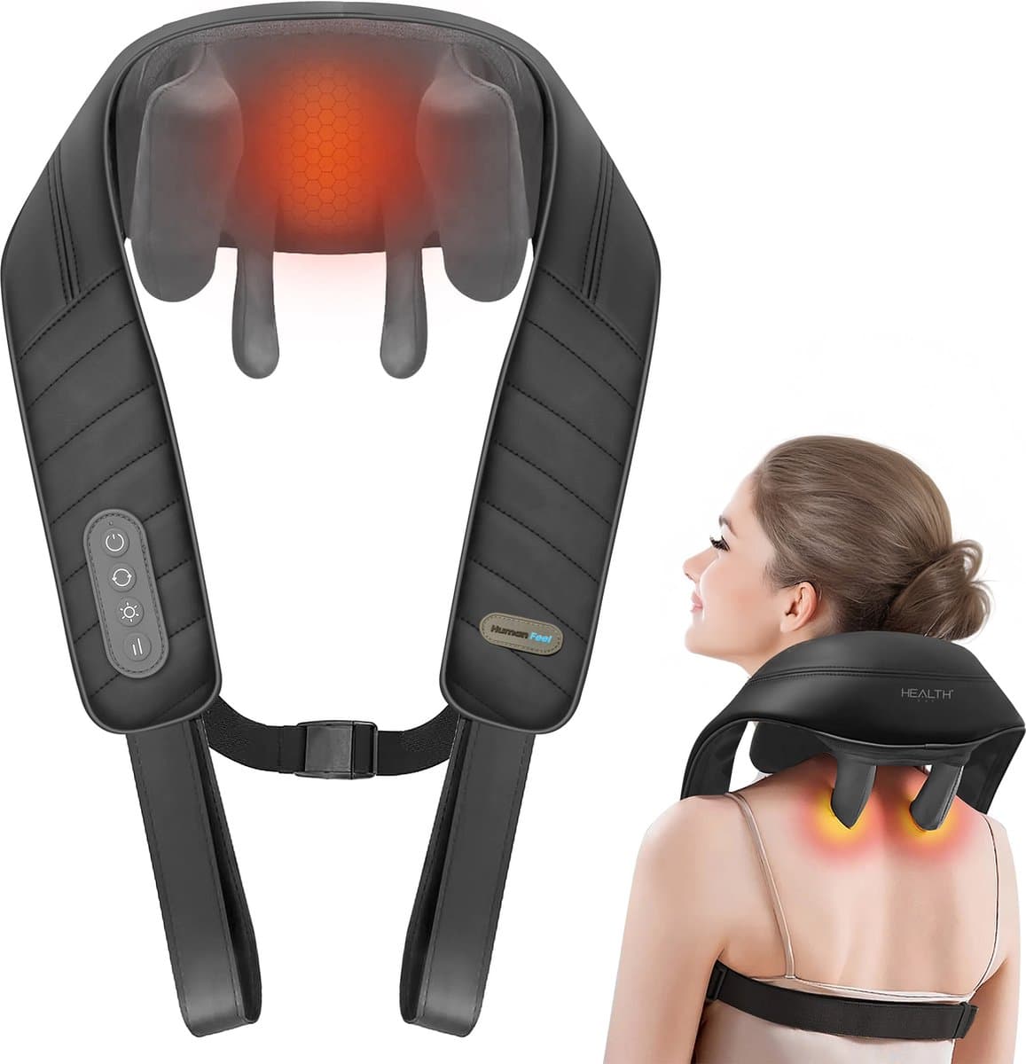 Health Bay® Human Feel - Nekmassage Apparaat - Massage Apparaat voor Nek en Schouder - Shiatsu Massagekussen Draadloos - Jouw Persoonlijke Masseur voor Thuis