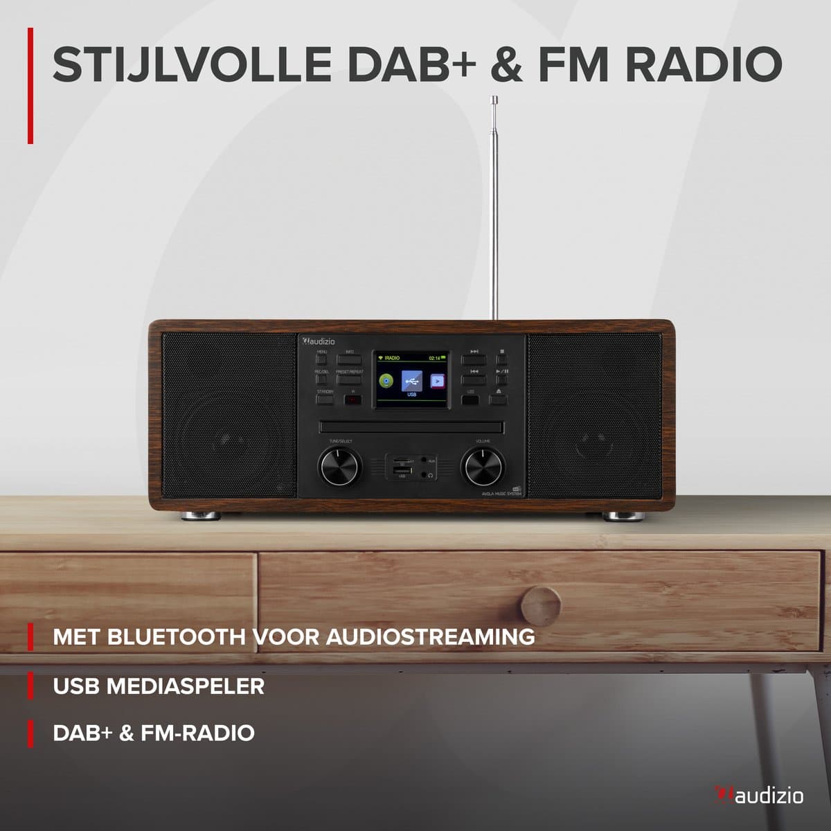 Internetradio - Audizio Avola alles-in-één radio met Bluetooth - DAB+/FM - CD speler - Houtlook thumbnail 2