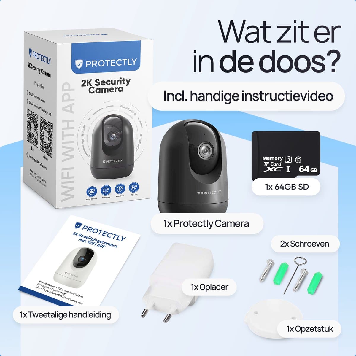 Protectly 2K Beveiligingscamera binnen met 64GB SD en app thumbnail 8