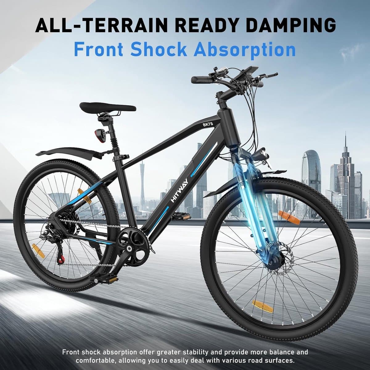 Elektrische Fiets Hitway BK7S - Trendy 26Inch Mountain EBike met Afneembare 36V 12Ah Lithium Batterij - City Commuter E-Bike met 250W Motor thumbnail 5