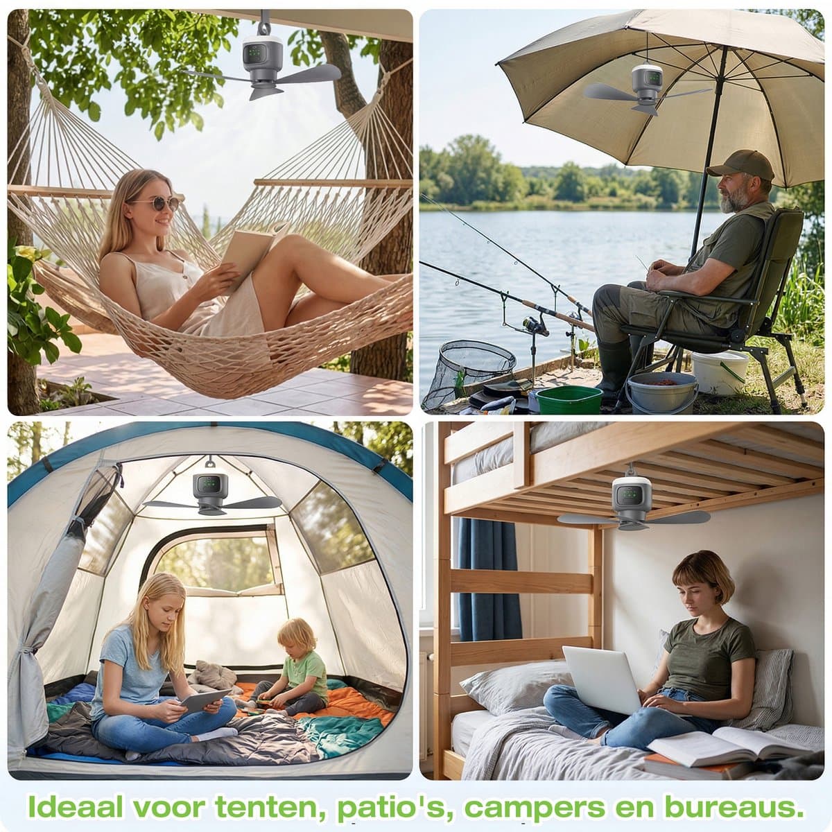 MUPOO Camping Plafondventilator 45cm - LED en 16 uur thumbnail 8