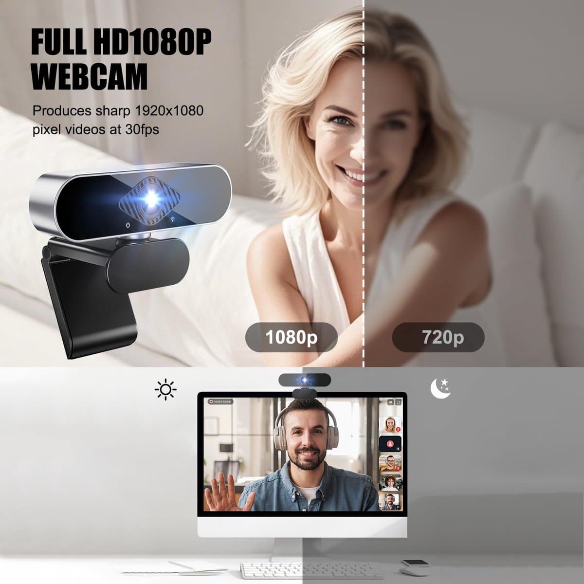 Webcam met microfoon 1080p HD, 360° verstelbaar, USB