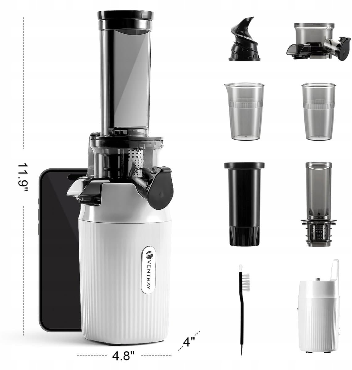 Ventray Essential Ginnie Juicer - compacte slowjuicer - wit thumbnail 7